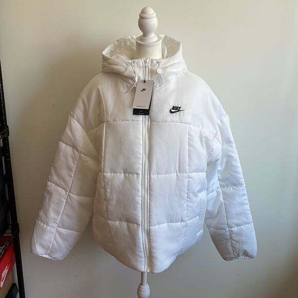 NWT Nike Essential Therma-FIT Hooded Women Puffer Jacket White XL - Picture 3 of 10